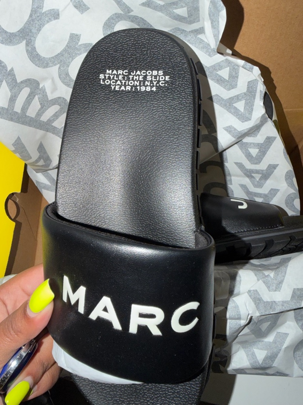 Marc Jacobs Black Slide Sandals (Box Label)